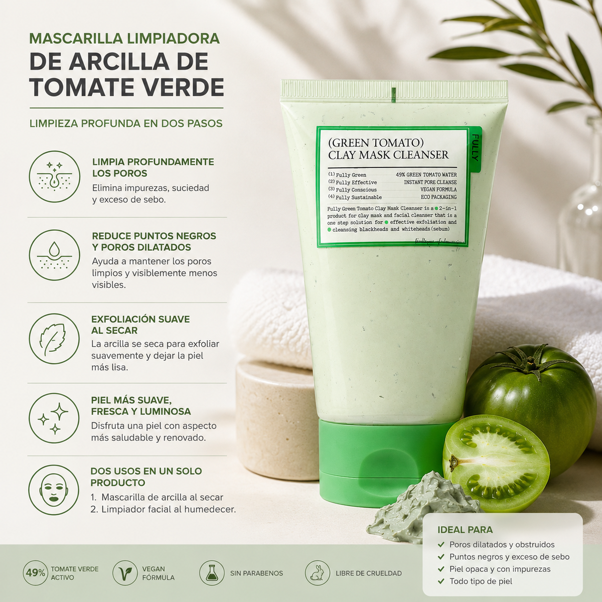 Mascarilla limpiadora de arcilla de tomate Verde